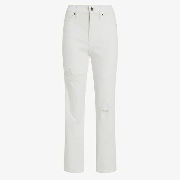 Express High Waisted White Ripped Straight Ankle Jeans NWT SZ 2R - Picture 1 of 5